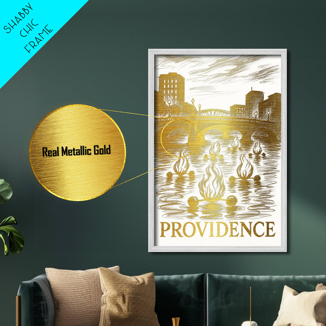 Providence Rhode Island art, Metallic Gold Art, Office Decor, Metal Art, Wood Framed Art, Graduation Travel Gift, Destination Gift