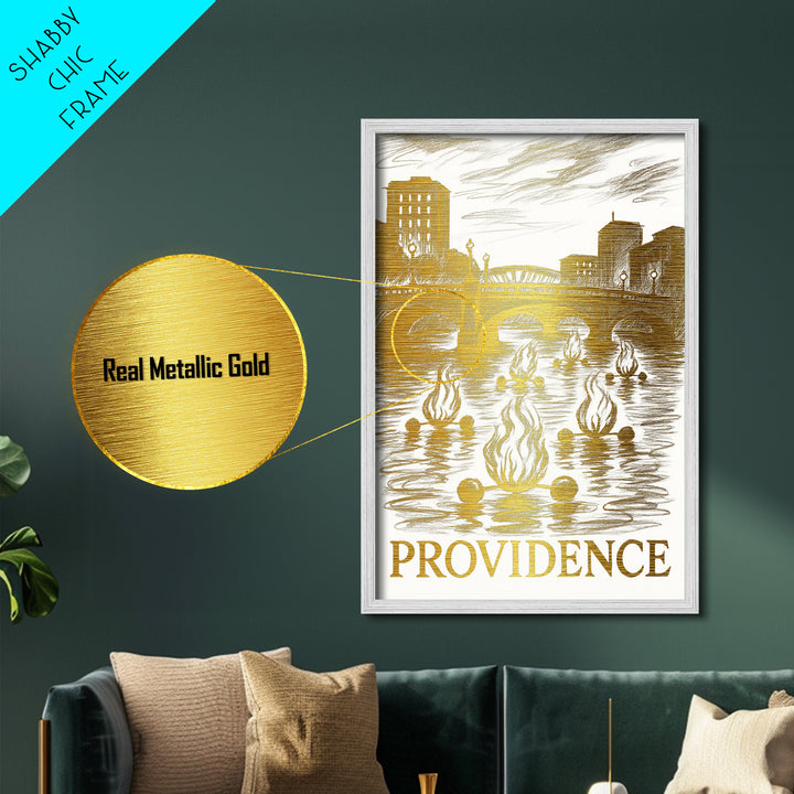 Providence Rhode Island art, Metallic Gold Art, Office Decor, Metal Art, Wood Framed Art, Graduation Travel Gift, Destination Gift