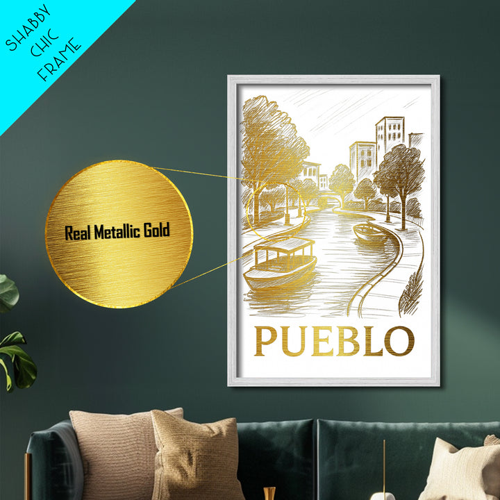 Pueblo Colorado art, Metallic Gold Art, Modern House Art, Metal Art, Wood Framed Art, Graduation Travel Gift, Travel Gift
