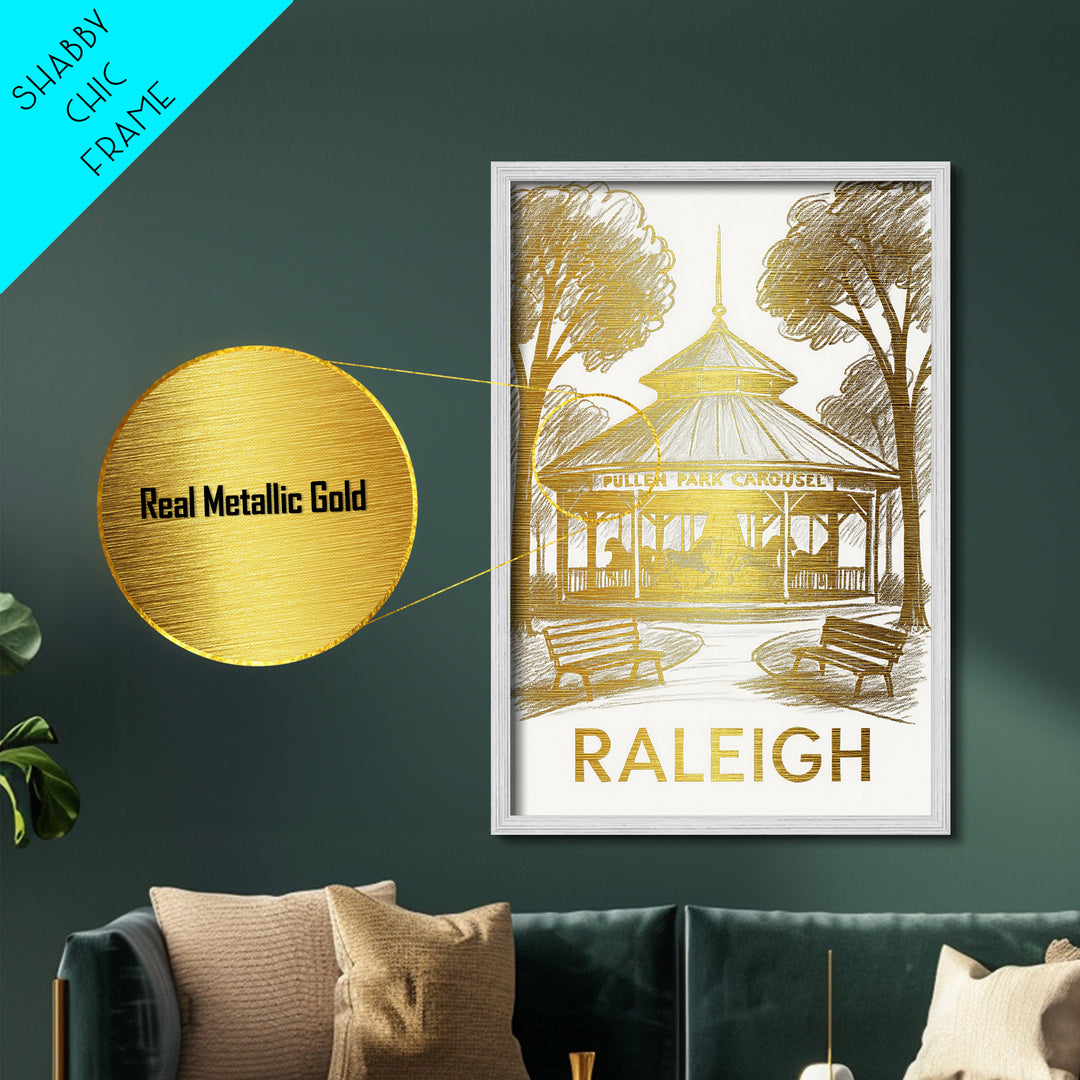 Raleigh North Carolina art, Metallic Gold Art, Housewarming Gift, Metal Art, Wood Framed Art, Newlywed Travel Gift, Honeymoon Gift