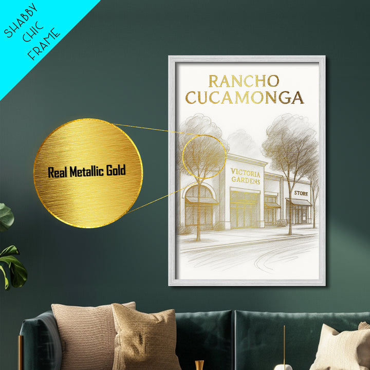 Rancho Cucamonga California travel, Metallic Gold Print, Closing Gift, Metal Art, Wood Framed Art, Anniversary Travel Gift, Retirement Gift