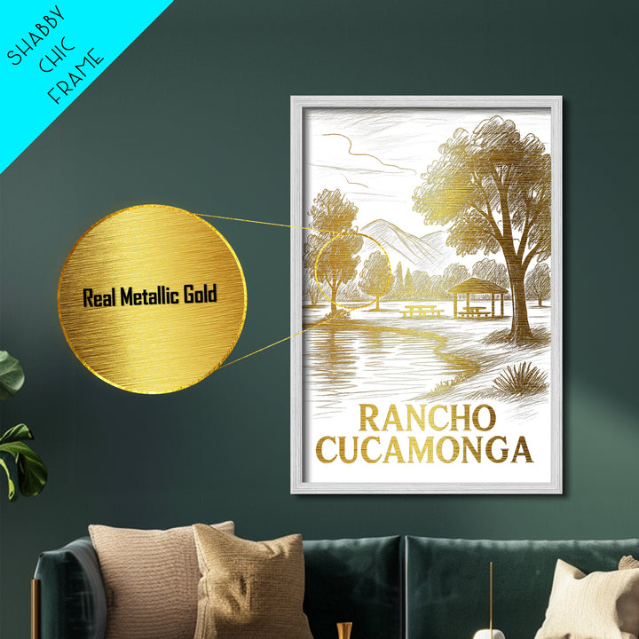 Rancho Cucamonga California art, Metallic Gold Art, Office Decor, Metal Art, Wood Framed Art, Graduation Travel Gift, Destination Gift
