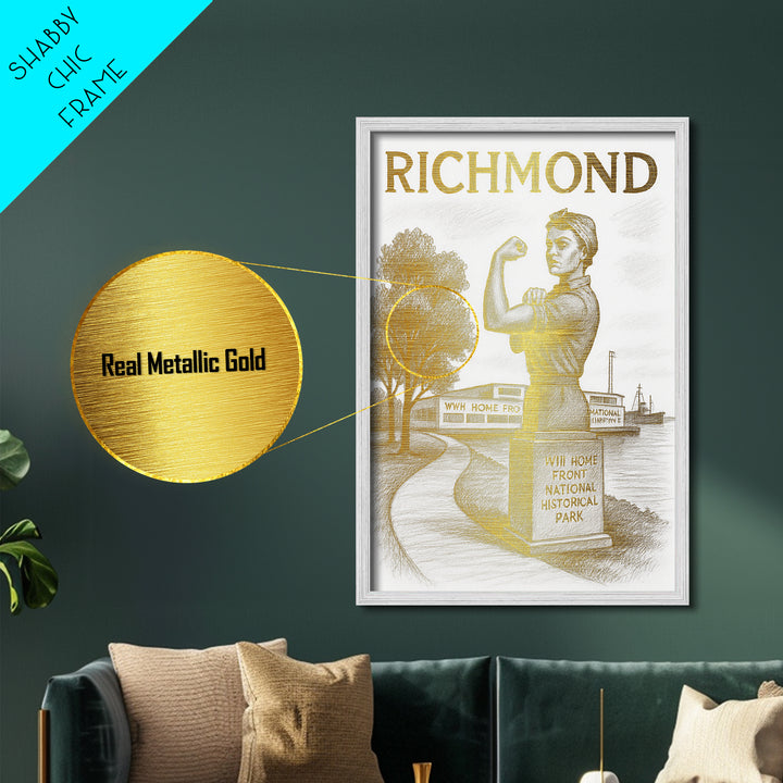 Richmond Virginia travel, Metallic Gold Print, Closing Gift, Metal Art, Wood Framed Art, Anniversary Travel Gift, Retirement Gift