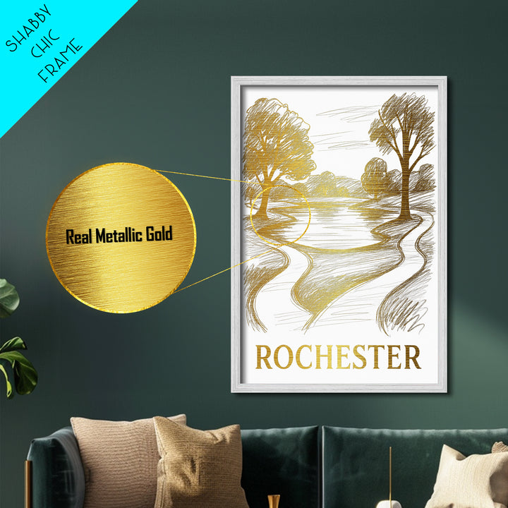 Rochester Minnesota travel, Metallic Gold Print, Closing Gift, Metal Art, Wood Framed Art, Anniversary Travel Gift, Retirement Gift