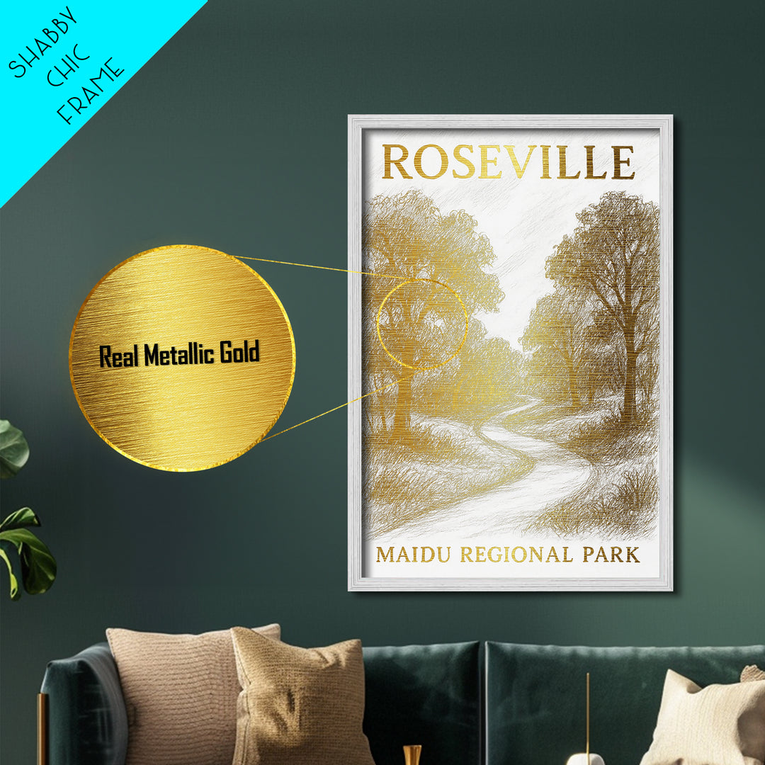 Roseville California travel, Metallic Gold Print, Modern House Art, Metal Art, Wood Framed Art, Traveler Gift, Destination Gift