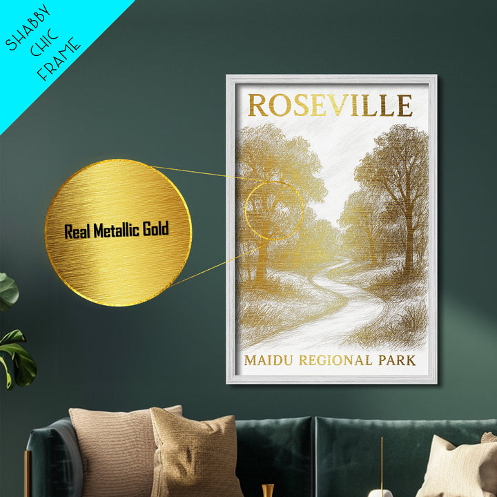 Roseville California travel, Metallic Gold Print, Modern House Art, Metal Art, Wood Framed Art, Traveler Gift, Destination Gift