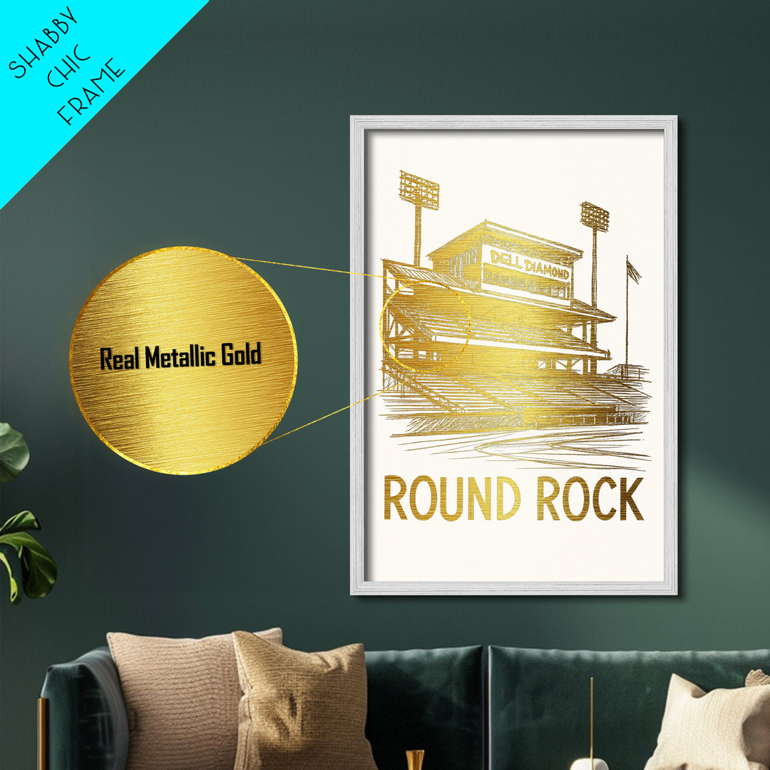 Round Rock Texas art, Metallic Gold Art, Best Friend Gifts, Metal Art, Wood Framed Art, Birthday Travel Gift, Destination Gift
