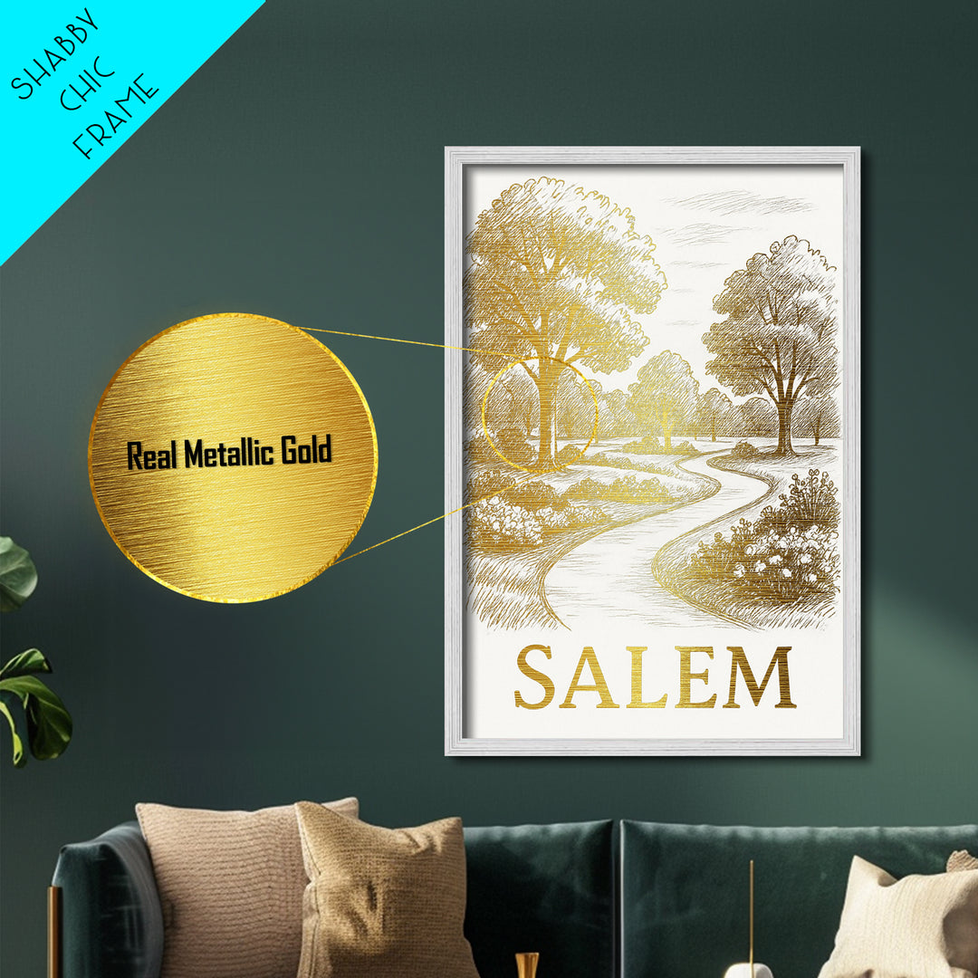 Salem Oregon art, Metallic Gold Art, Travel Art Prints, Metal Art, Wood Framed Art, Adventure Lover Gift, Traveler Gift