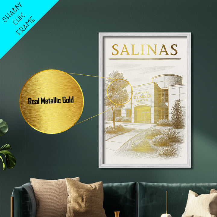 Salinas California travel, Metallic Gold Print, Modern House Art, Metal Art, Wood Framed Art, Traveler Gift, Destination Gift