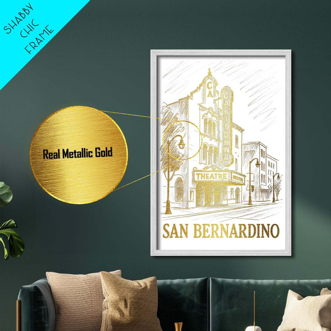 San Bernardino California art, Metallic Gold Art, Office Decor, Metal Art, Wood Framed Art, Graduation Travel Gift, Destination Gift