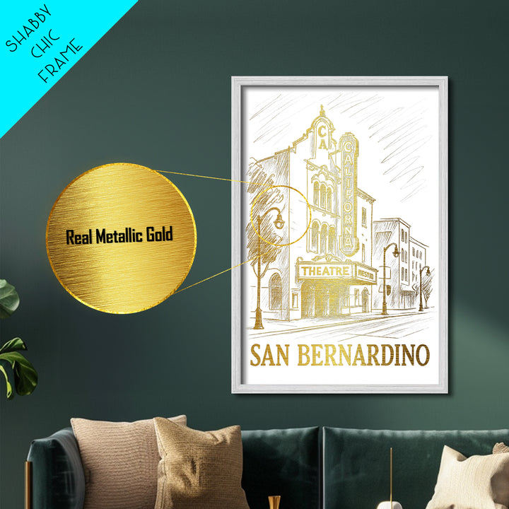 San Bernardino California art, Metallic Gold Art, Office Decor, Metal Art, Wood Framed Art, Graduation Travel Gift, Destination Gift