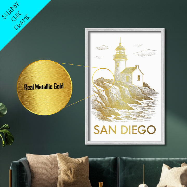 San Diego California travel, Metallic Gold Print, Modern House Art, Metal Art, Wood Framed Art, Wanderlust Gift, Travel Art Prints