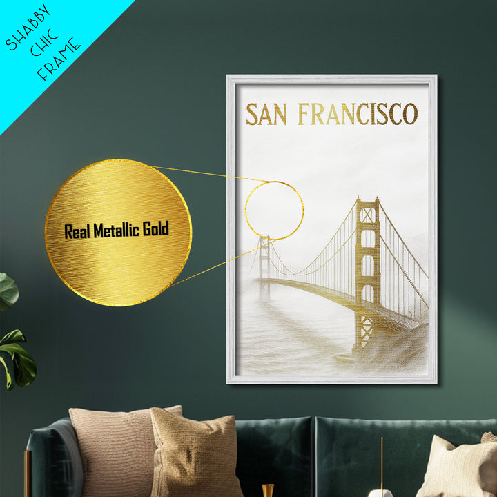 San Francisco California art, Metallic Gold Art, Best Friend Gifts, Metal Art, Wood Framed Art, Birthday Travel Gift, Destination Gift