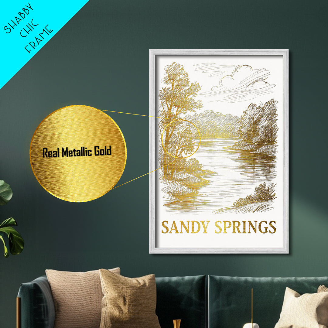 Sandy Springs Georgia art, Metallic Gold Art, Modern House Art, Metal Art, Wood Framed Art, Graduation Travel Gift, Travel Gift