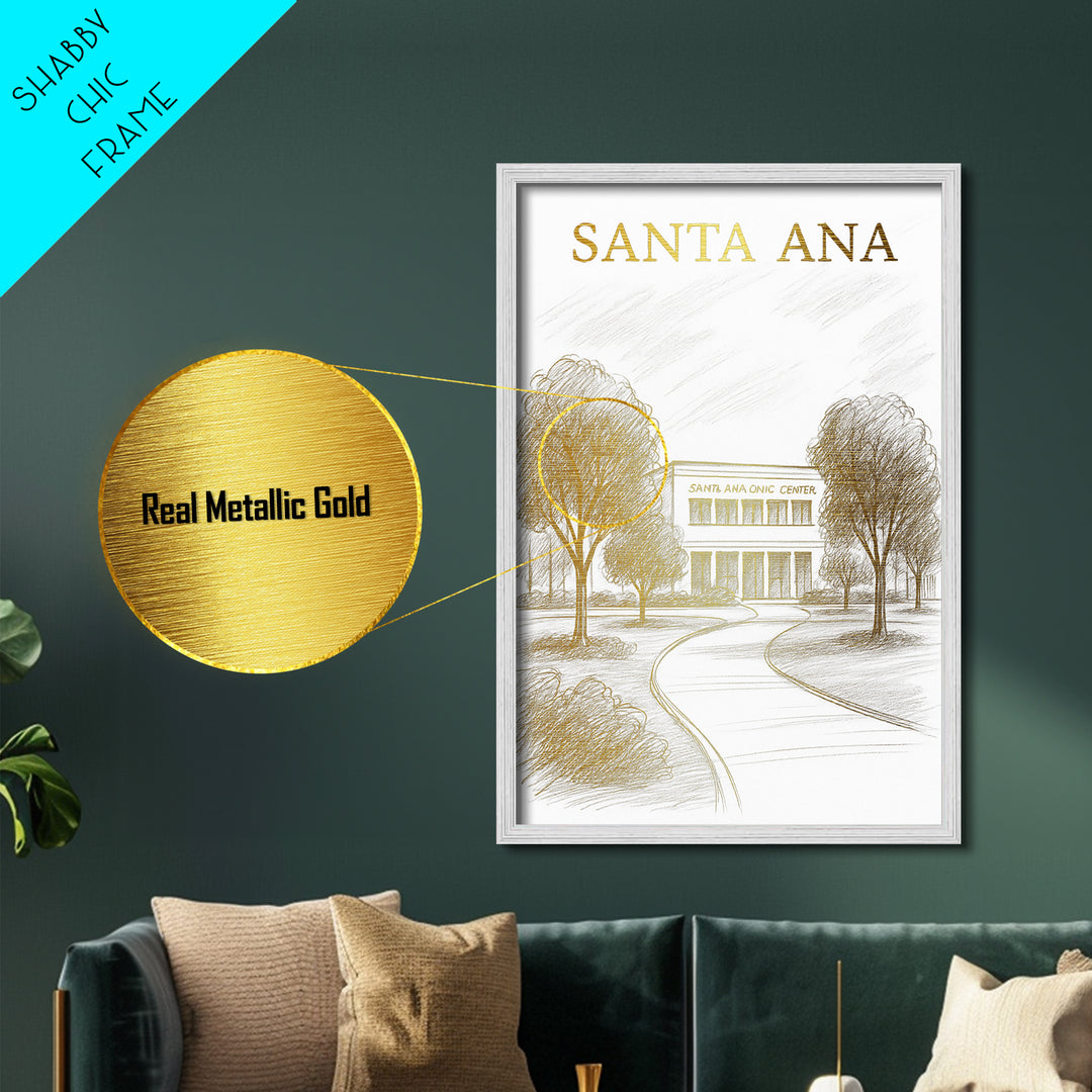 Santa Ana California travel, Metallic Gold Print, Modern House Art, Metal Art, Wood Framed Art, Traveler Gift, Destination Gift