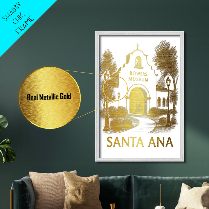 Santa Ana California art, Metallic Gold Art, Modern House Art, Metal Art, Wood Framed Art, Graduation Travel Gift, Travel Gift