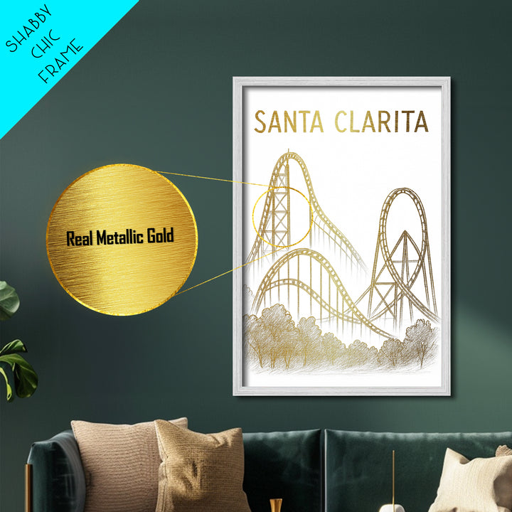 Santa Clarita California travel, Metallic Gold Print, Modern Skyline Wall Print, Metal Art, Wood Framed Art, Adventure Lover Gift