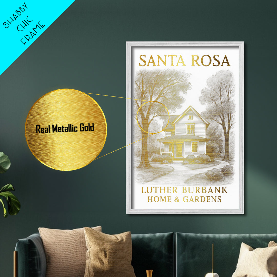 Santa Rosa California travel, Metallic Gold Art, Travel Art Prints, Metal Art, Wood Framed Art, Adventure Lover Gift, Traveler Gift