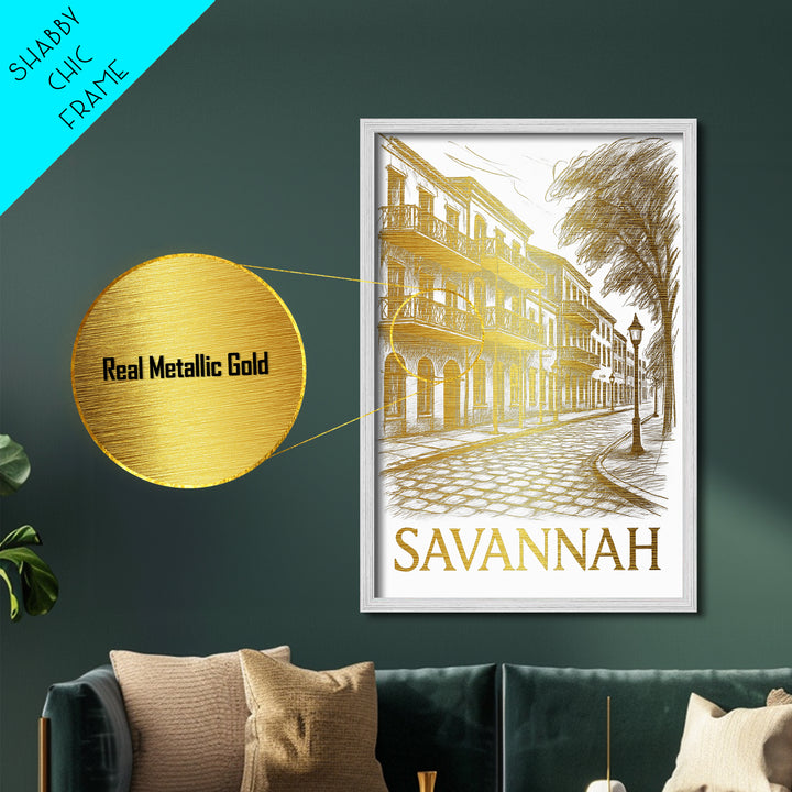 Savannah Georgia art, Metallic Gold Print, College Dorm Décor, Metal Art, Wood Framed Art, Graduation Travel Gift, Traveler Gift