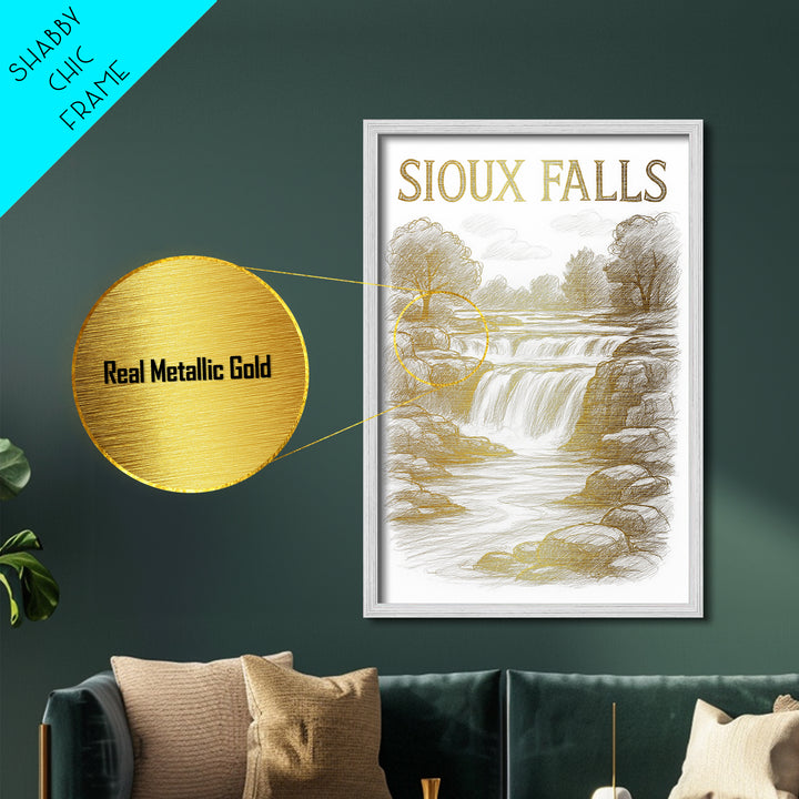 Sioux Falls South Dakota travel, Metallic Gold Print, College Dorm Décor, Metal Art, Wood Framed Art, Graduation Travel Gift, Traveler Gift