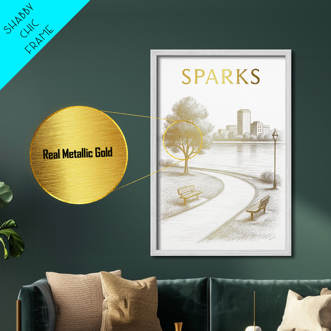 Sparks Nevada travel, Metallic Gold Print, Modern House Art, Metal Art, Wood Framed Art, Wanderlust Gift, Travel Art Prints