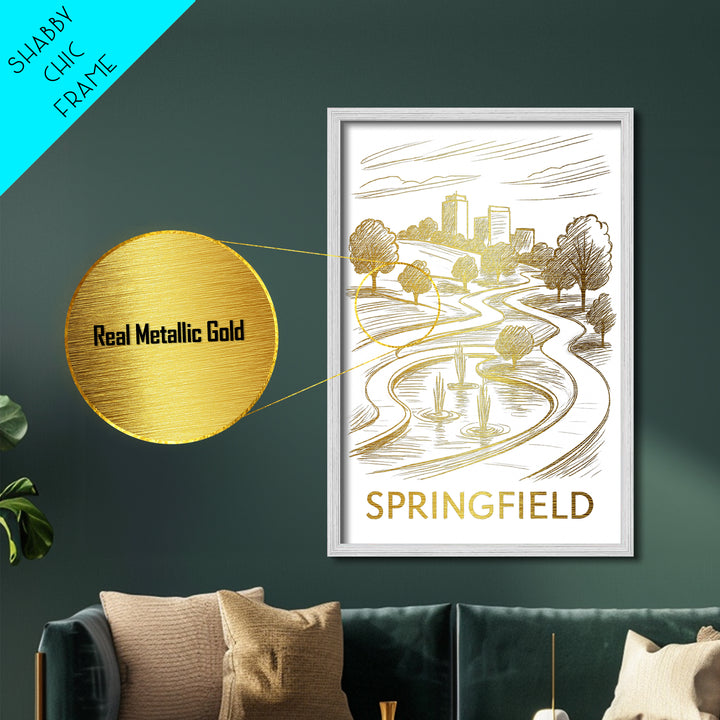 Springfield Massachusetts travel, Metallic Gold Print, Modern House Art, Metal Art, Wood Framed Art, Wanderlust Gift, Travel Art Prints