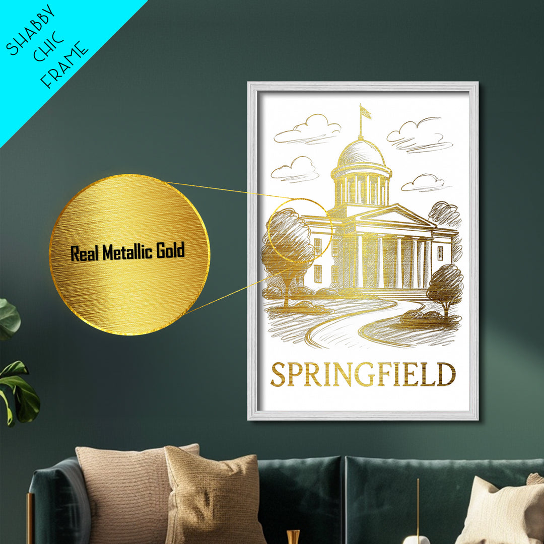 Springfield Oregon art, Metallic Gold Art, Travel Art Prints, Metal Art, Wood Framed Art, Adventure Lover Gift, Wanderlust Wall Decor