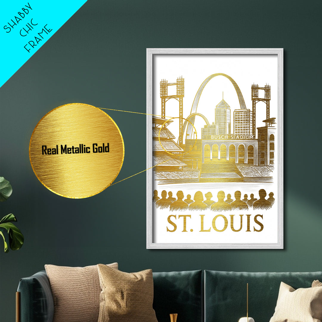 St. Louis Missouri art, Metallic Gold Art, Office Decor, Metal Art, Wood Framed Art, Graduation Travel Gift, Destination Gift
