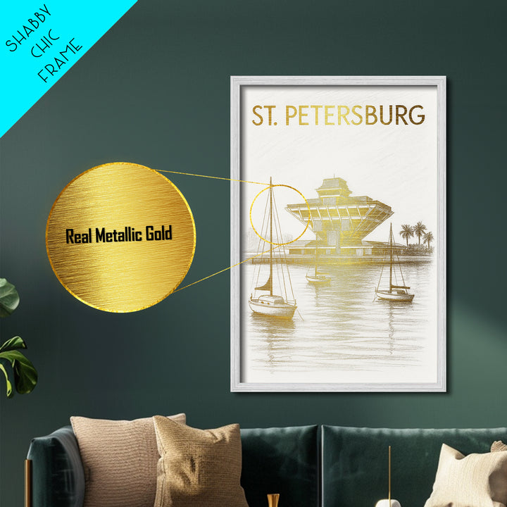 St. Petersburg Florida travel, Metallic Gold Print, Modern House Art, Metal Art, Wood Framed Art, Graduation Travel Gift, Destination Gift