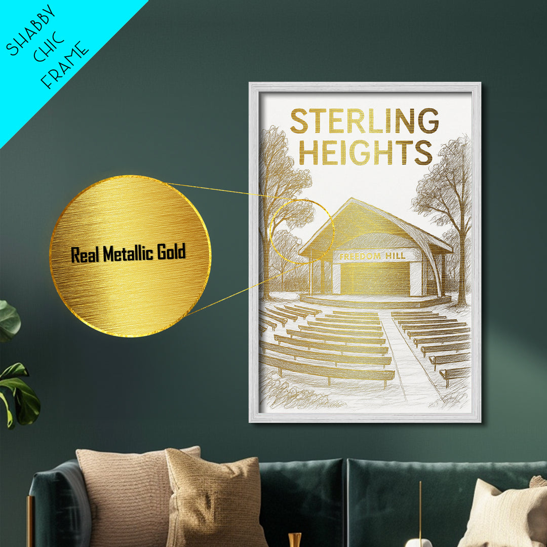 Sterling Heights Michigan travel, Metallic Gold Print, College Dorm Décor, Metal Art, Wood Framed Art, Graduation Travel Gift, Traveler Gift