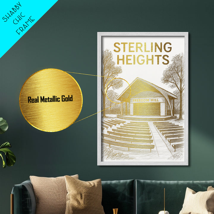 Sterling Heights Michigan travel, Metallic Gold Print, College Dorm Décor, Metal Art, Wood Framed Art, Graduation Travel Gift, Traveler Gift