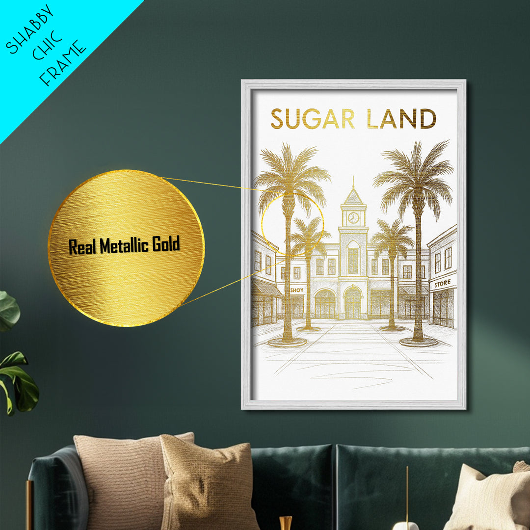 Sugar Land Texas travel, Metallic Gold Print, College Dorm Décor, Metal Art, Wood Framed Art, Graduation Travel Gift, Traveler Gift