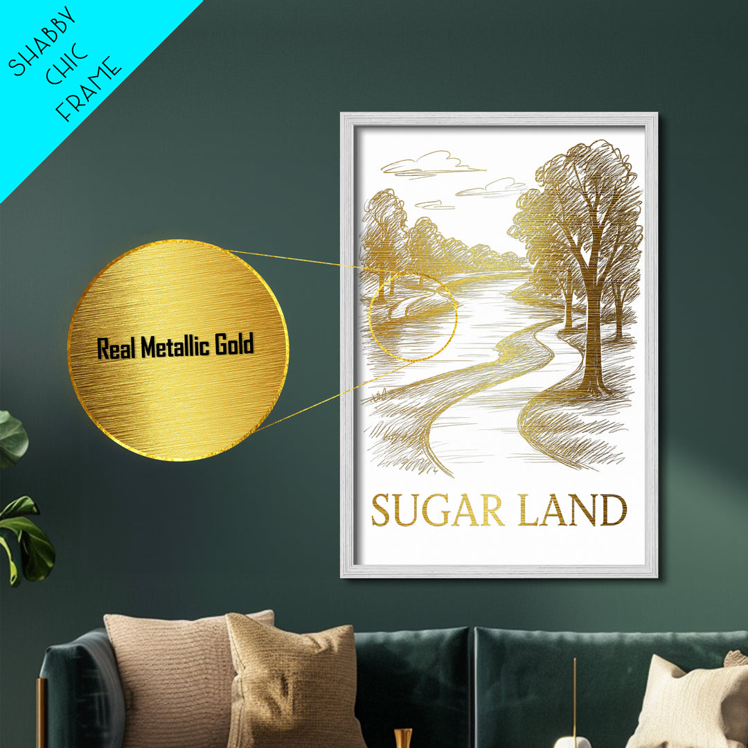 Sugar Land Texas art, Metallic Gold Art, Best Friend Gifts, Metal Art, Wood Framed Art, Birthday Travel Gift, Destination Gift