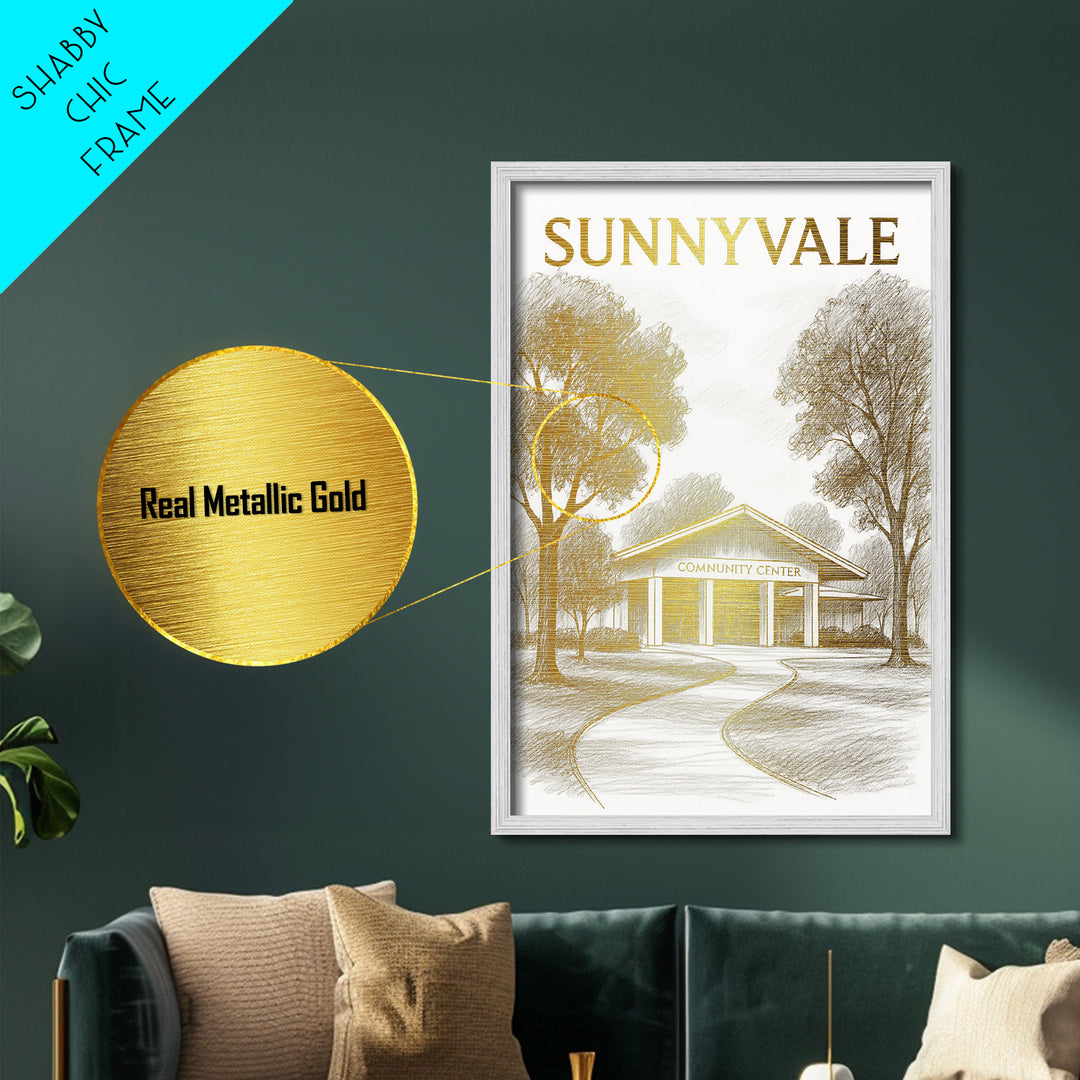 Sunnyvale California travel, Metallic Gold Print, Modern Skyline Wall Print, Metal Art, Wood Framed Art, Adventure Lover Gift, Travel Gift