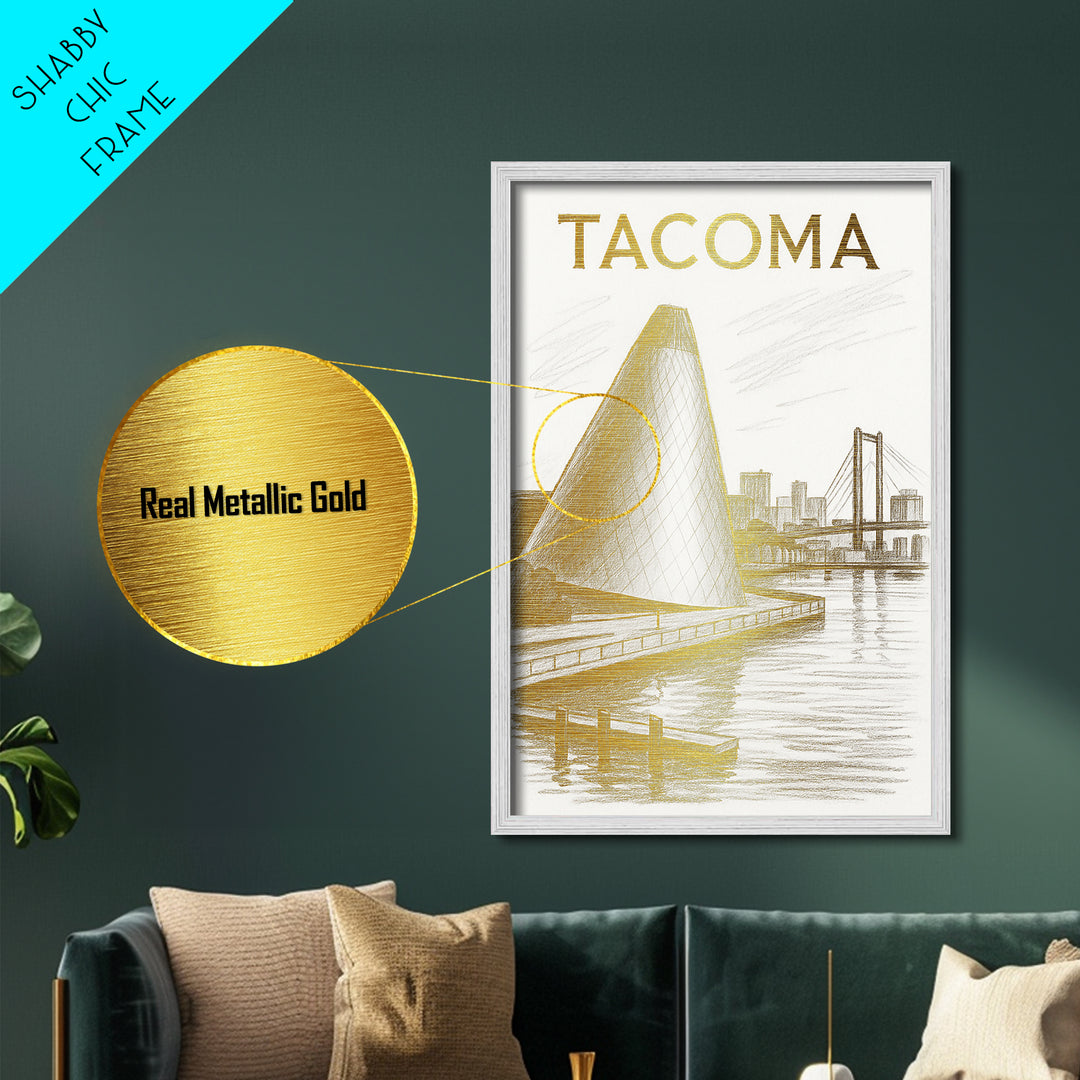 Tacoma Washington travel, Metallic Gold Print, Modern House Art, Metal Art, Wood Framed Art, Graduation Travel Gift, Destination Gift