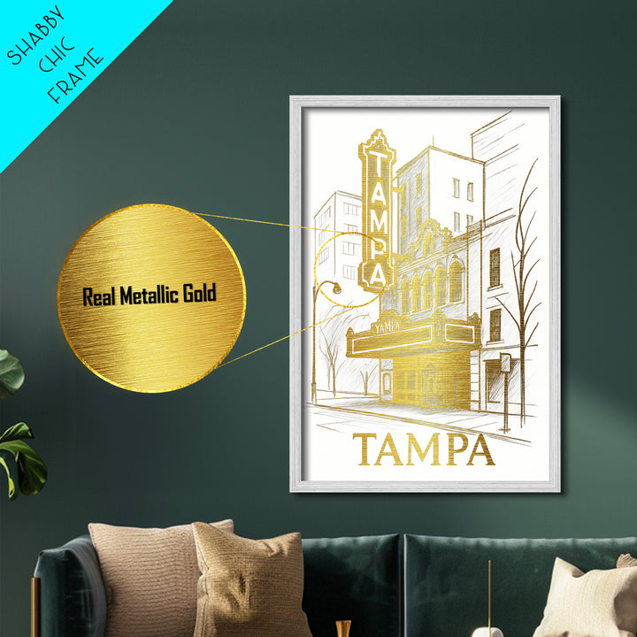 Tampa Florida art, Metallic Gold Art, Housewarming Gift, Metal Art, Wood Framed Art, Newlywed Travel Gift, Honeymoon Gift