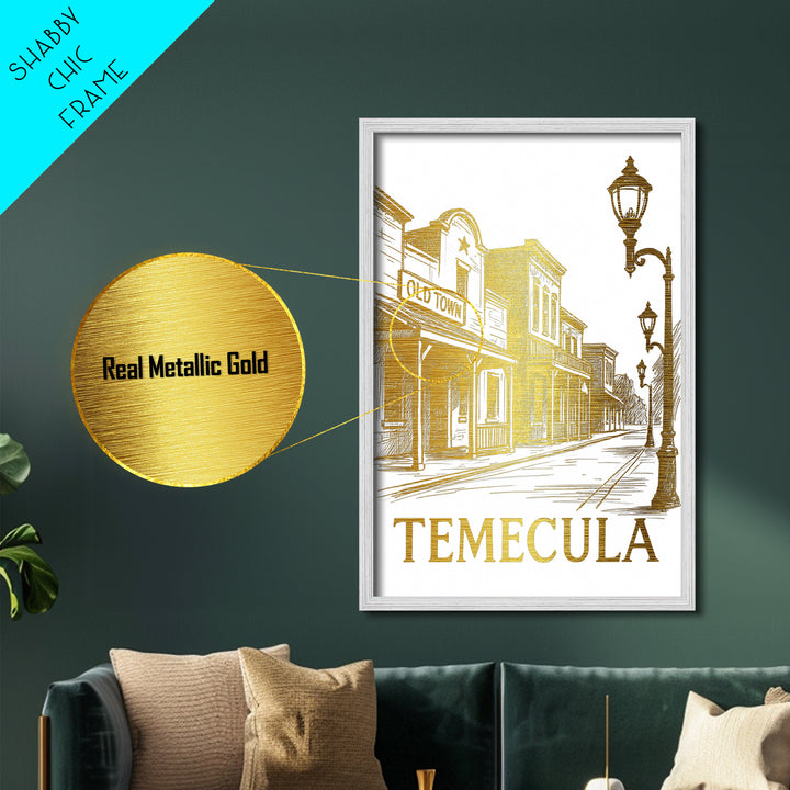 Temecula California art, Metallic Gold Art, Office Decor, Metal Art, Wood Framed Art, Graduation Travel Gift, Destination Gift