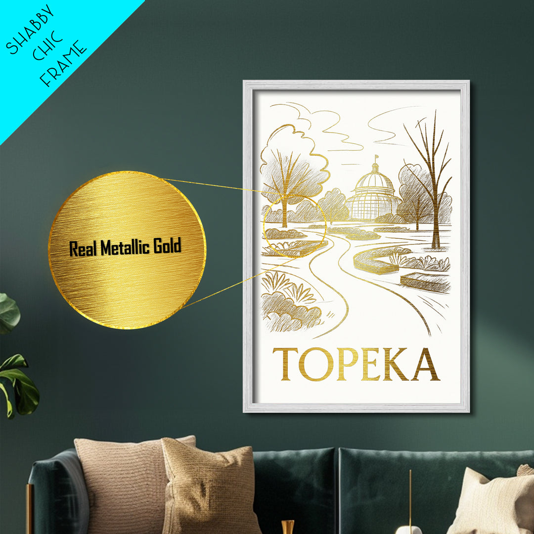 Topeka Kansas art, Metallic Gold Art, Office Decor, Metal Art, Wood Framed Art, Graduation Travel Gift, Destination Gift