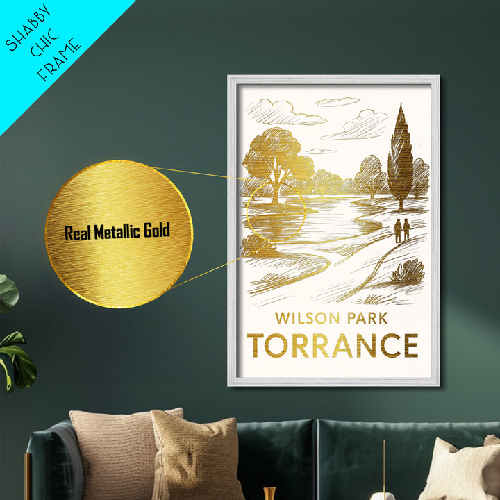 Torrance California travel, Metallic Gold Print, Modern House Art, Metal Art, Wood Framed Art, Wanderlust Gift, Travel Art Prints