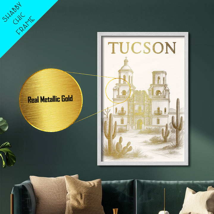 Tucson Arizona travel, Metallic Gold Print, Modern House Art, Metal Art, Wood Framed Art, Graduation Travel Gift, Destination Gift