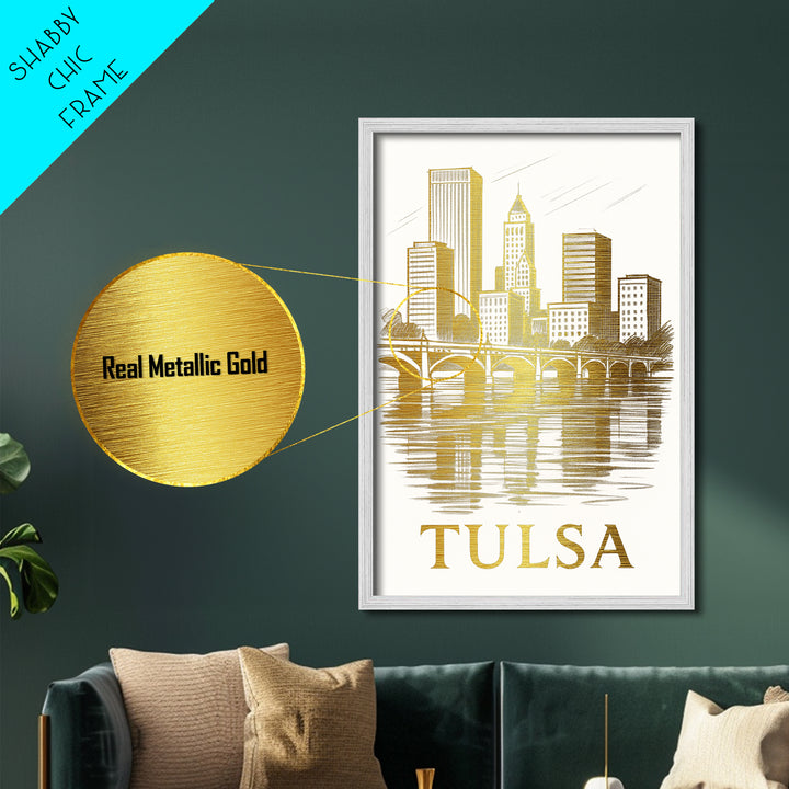 Tulsa Oklahoma art, Metallic Gold Art, Best Friend Gifts, Metal Art, Wood Framed Art, Birthday Travel Gift, Destination Gift