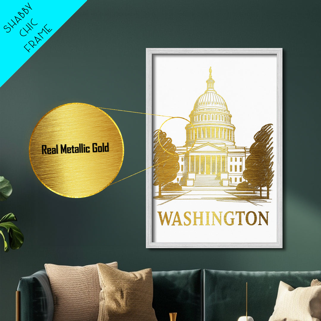 Washington DC art, Metallic Gold Art, Wood Framed Art, Metal Art, Office Decor, Metallic Gold Art, College Dorm Wall Art