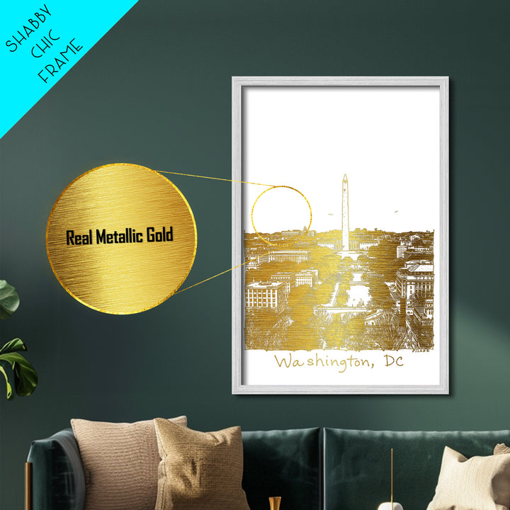 Washington DC travel, Metallic Gold Print, Wood Framed Art, Metal Art, Modern Wall Art, Metallic Gold Print, Best Friend Gift