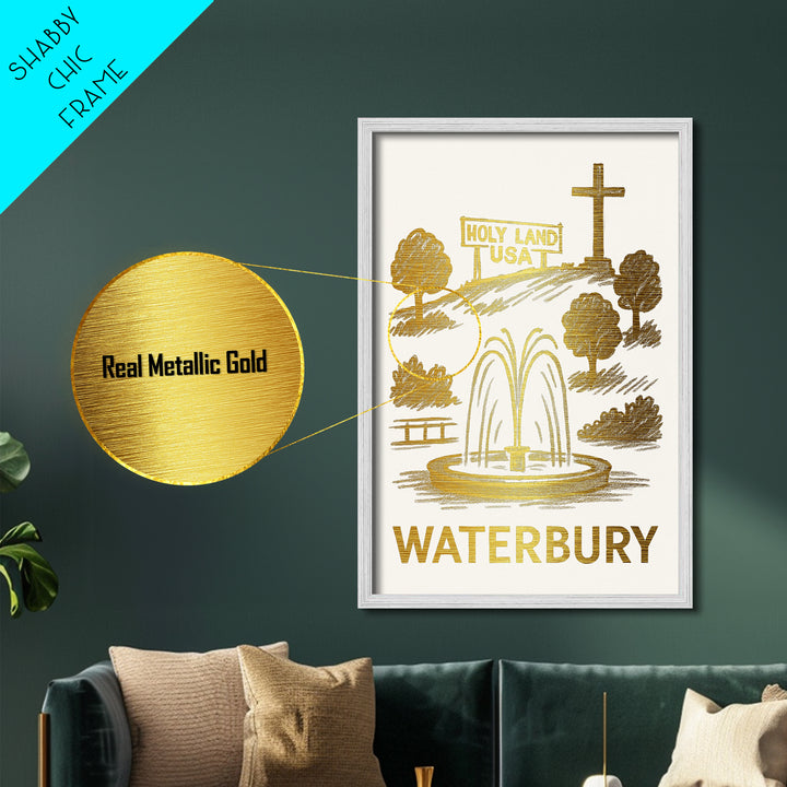 Waterbury Connecticut art, Metallic Gold Art, Wood Framed Art, Metal Art, Minimalist Wall Art, Metallic Gold Print, Modern Art