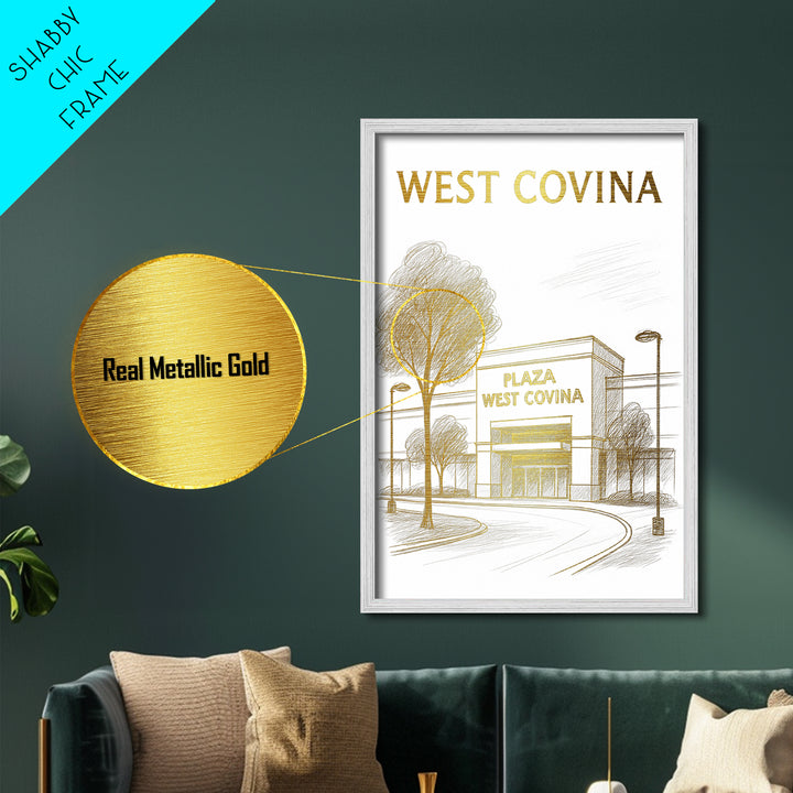 West Covina California travel, Metallic Gold Print, Wood Framed Art, Metal Art, Modern House Art, Metallic Gold Print