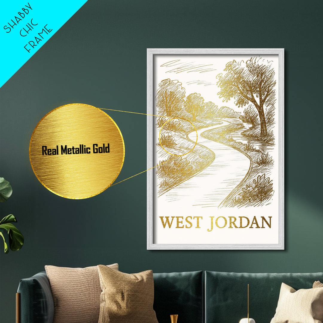 West Jordan Utah art, Metallic Gold Art, Wood Framed Art, Metal Art, Modern Wall Art, Metallic Gold Art, Honeymoon Gift