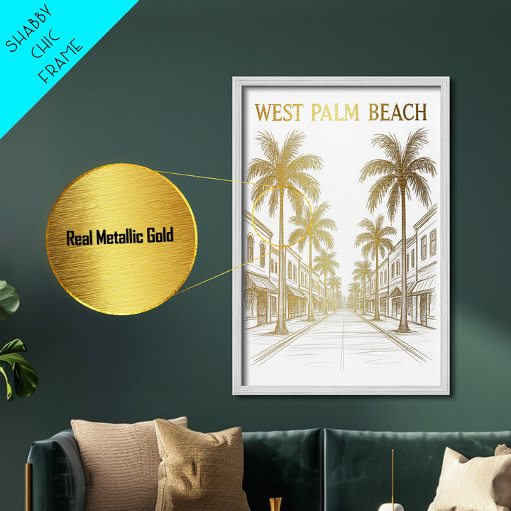 West Palm Beach Florida travel, Metallic Gold Print, Wood Framed Art, Metal Art, Office Decor, Metallic Gold Print, Modern Art