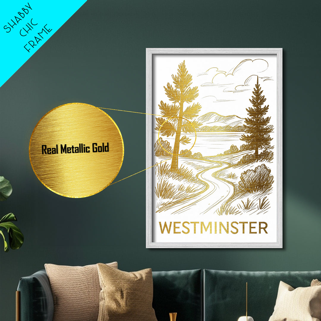 Westminster Colorado art, Metallic Gold Art, Wood Framed Art, Metal Art, Closing Gift, Metallic Gold Art, Living Room Wall Art