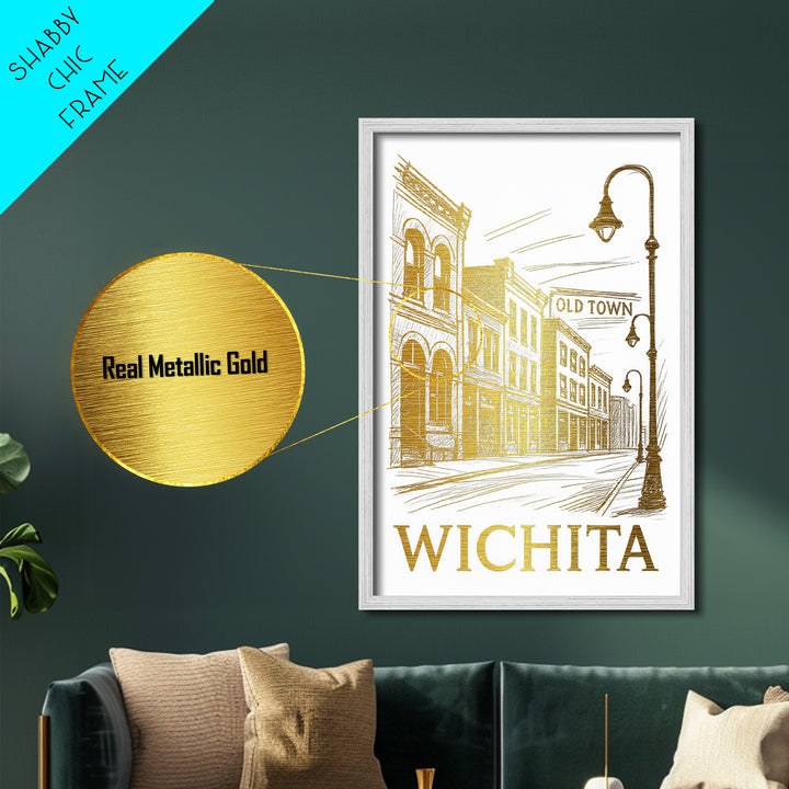 Wichita Kansas art, Metallic Gold Art, Wood Framed Art, Metal Art, Modern House Art, Metallic Gold Art, Travel Wall Art