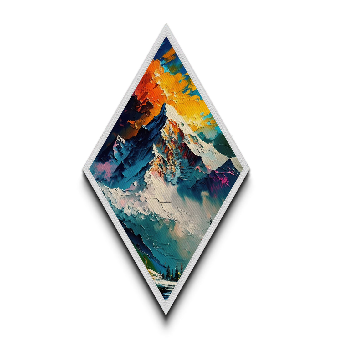 Himalayas Painting Print, Diamond Shaped Wall Art, Canvas Texture Art Print, Travel Decor, Traveler Gift Idea, Mountain Painting